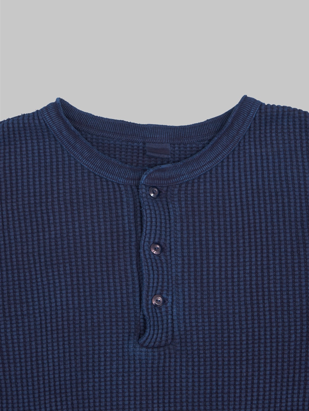 ues thermal big waffle henley tshirt indigo collar buttons