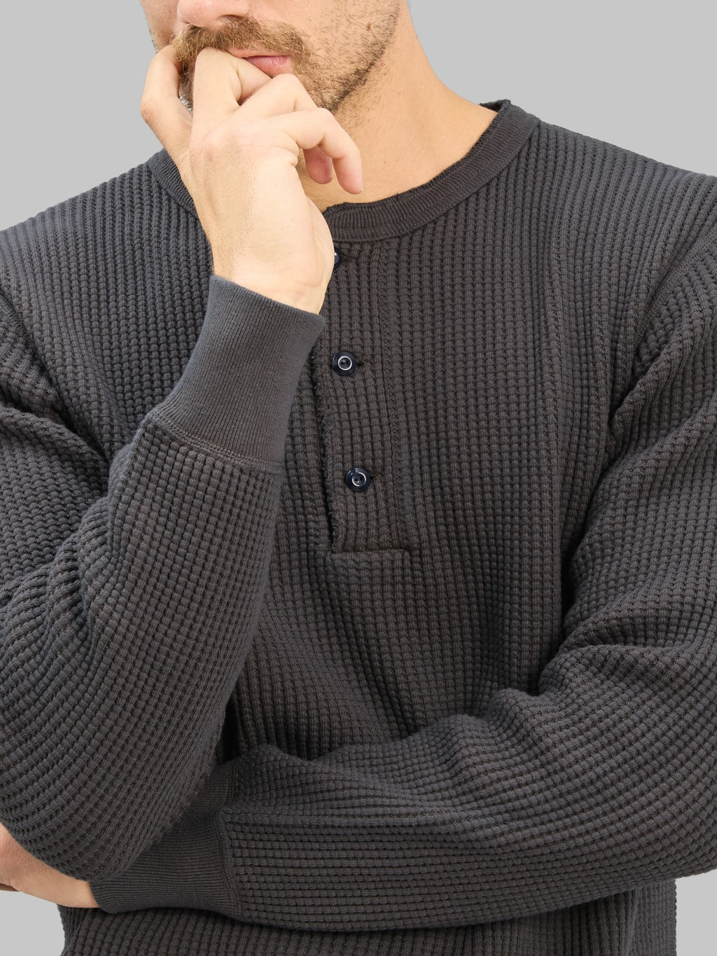 UES Thermal Big Waffle Henley T-Shirt Steel Grey