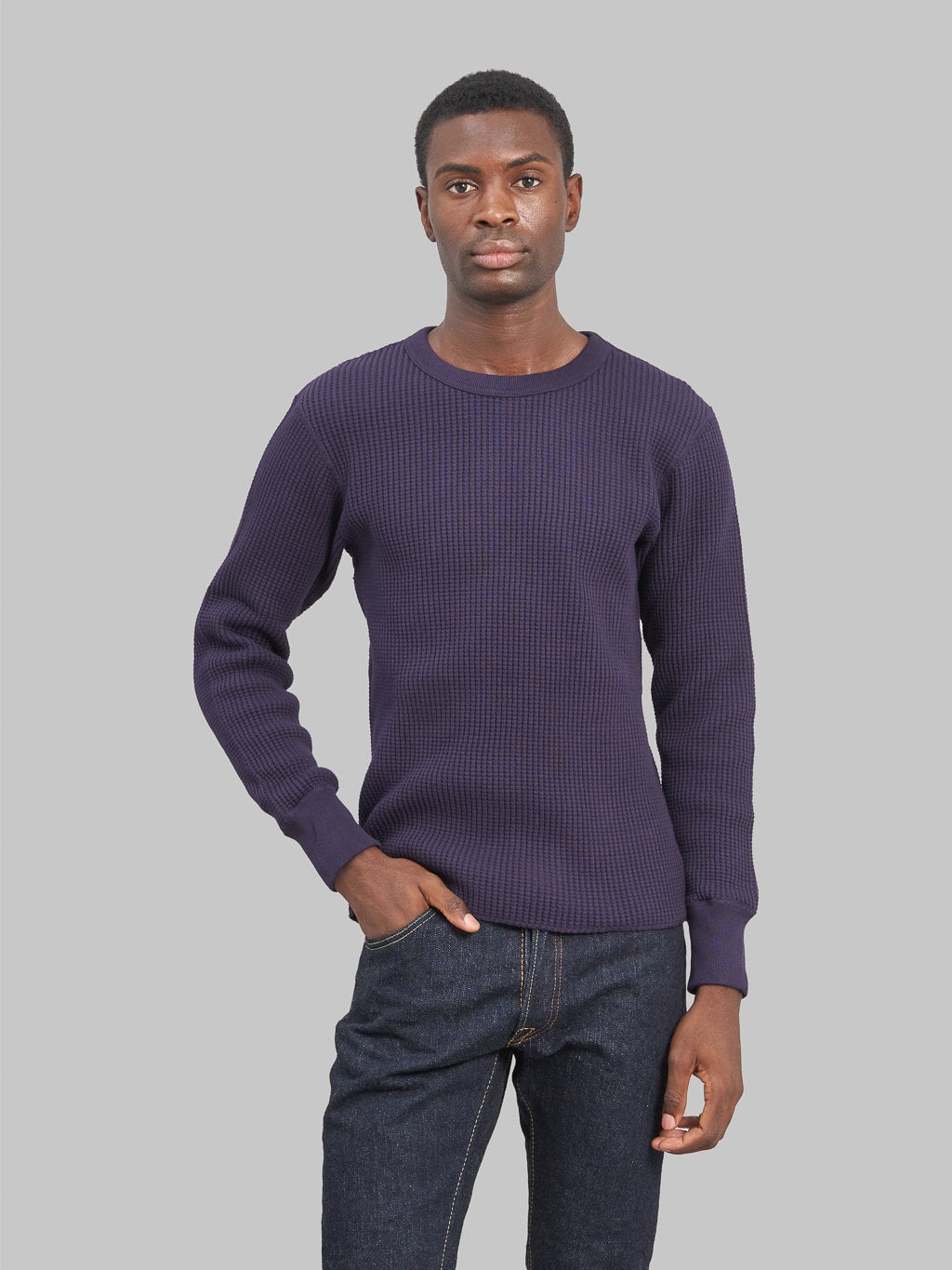 UES Thermal Big Waffle Tshirt Navy front fit