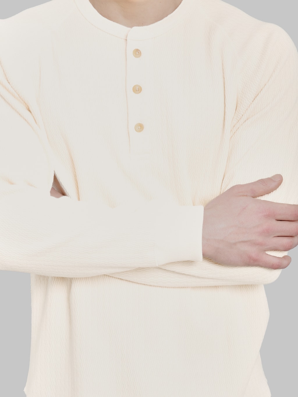 Wonder Looper Cashmere Blend Honeycomb Henley Ecru