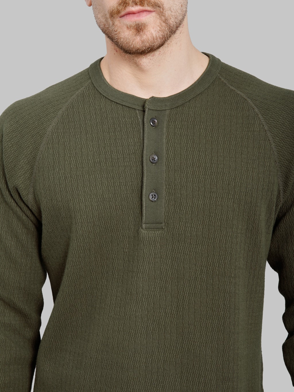 Wonder Looper Cashmere Blend Honeycomb Henley Khaki