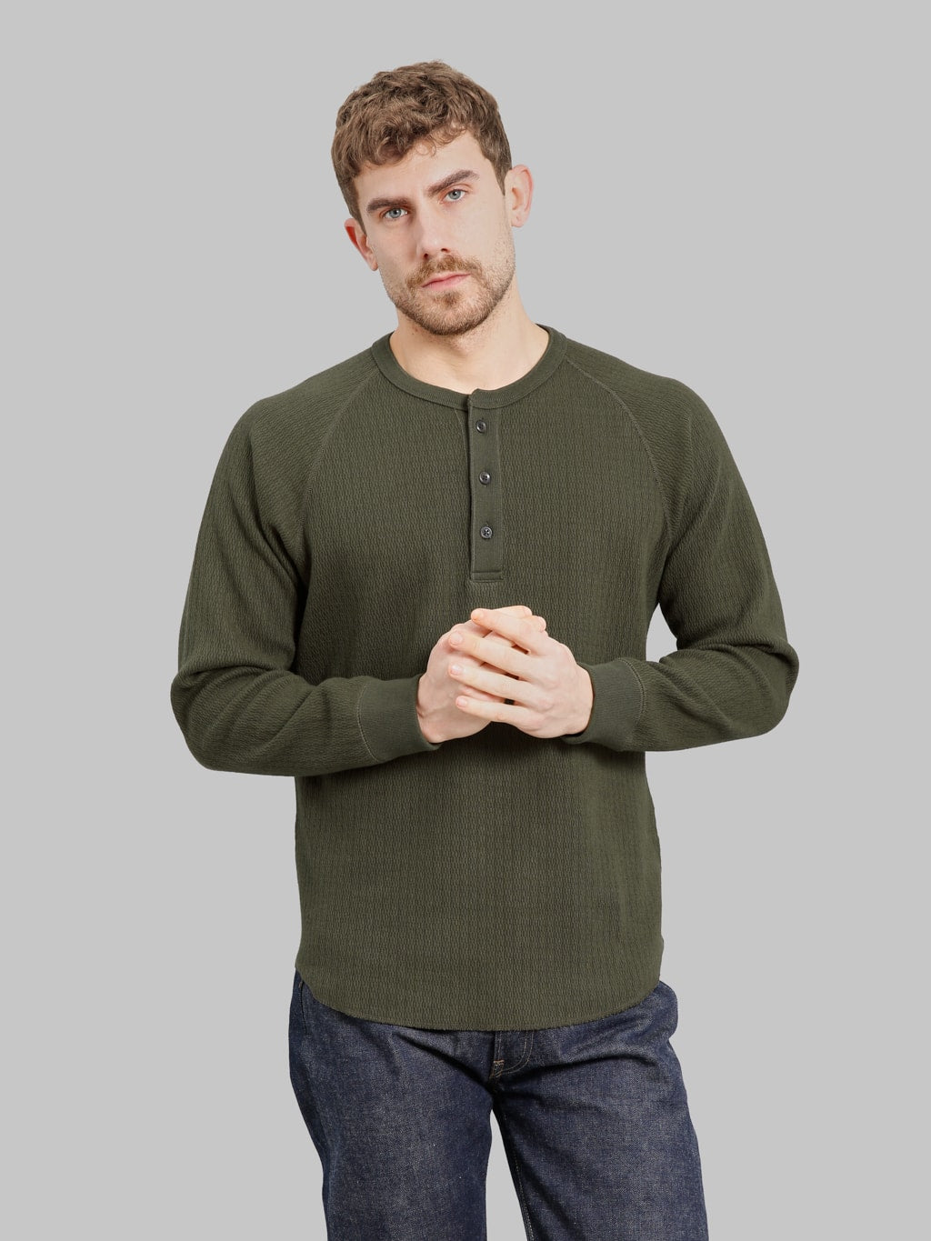 Wonder Looper Cashmere Blend Honeycomb Henley Khaki