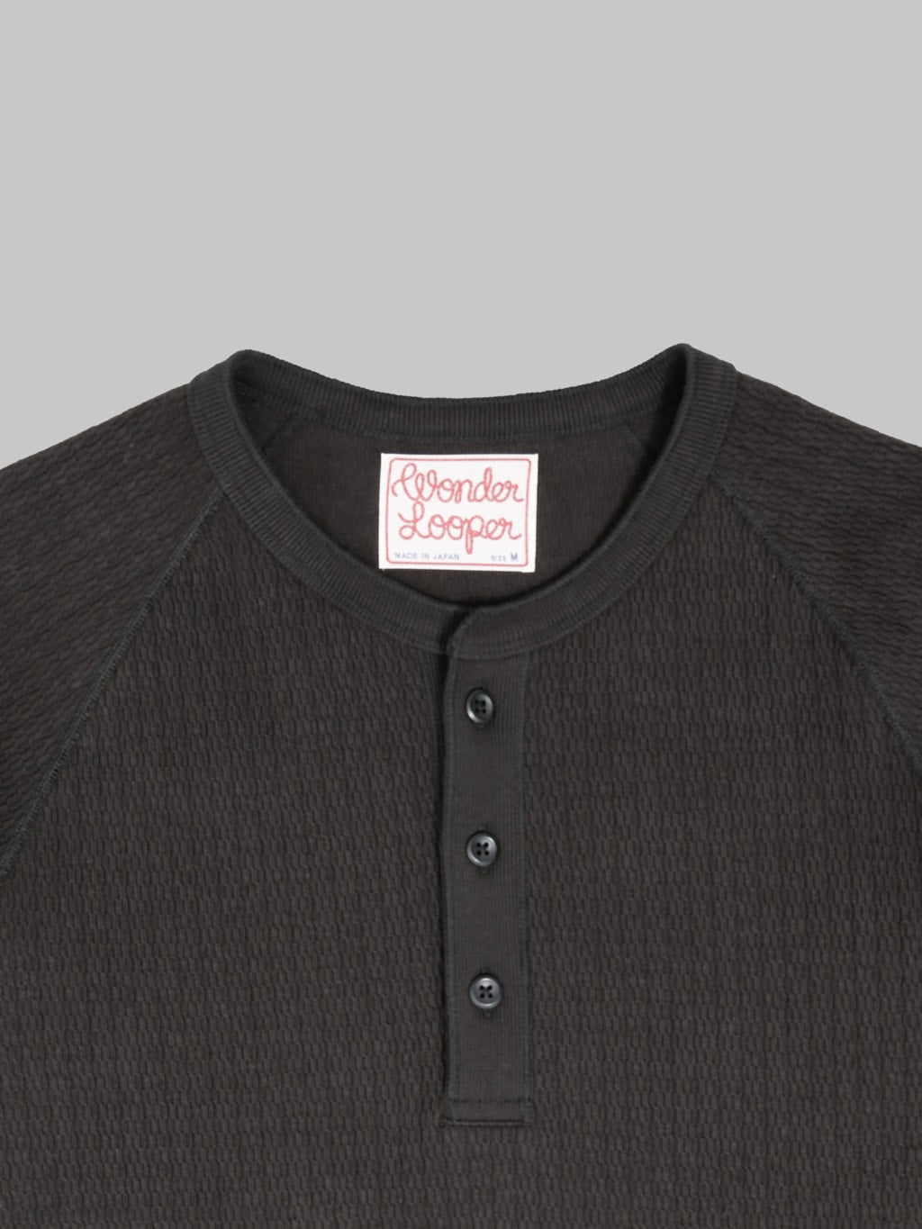 Wonder Looper Cashmere Blend Honeycomb Henley Sumi Black