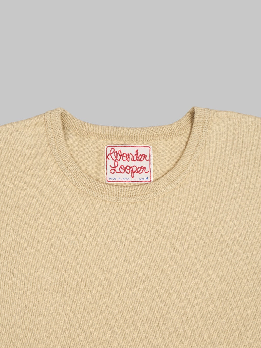 wonder looper double heavyweight loopwheel crewneck tshirt collar closeup