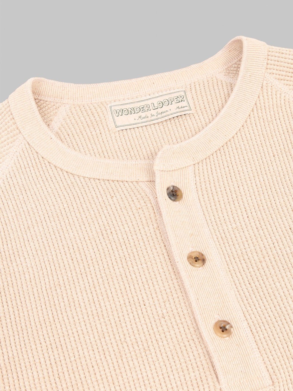 Wonder Looper Foxfibre Heavyweight Waffle Henley Coyote 15 tag