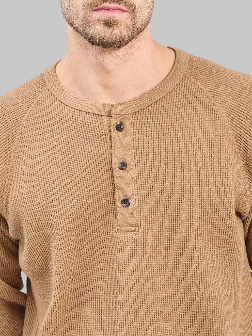 Wonder Looper Foxfibre Heavyweight Waffle Henley Coyote 70 chest