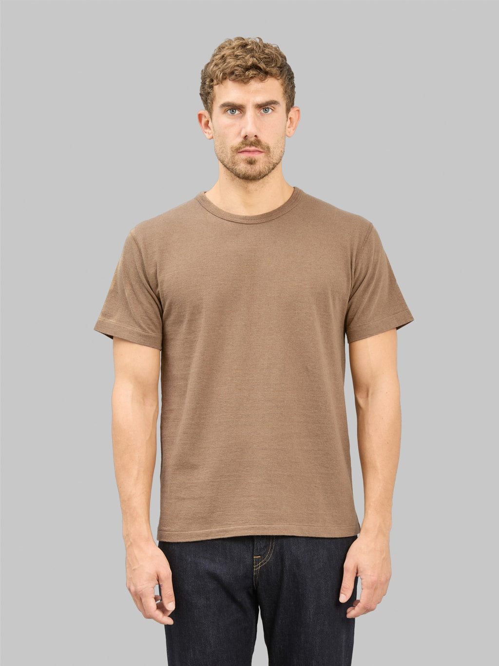 Wonder Looper Iron Mordant Foxfibre Tsuriami Crewneck TShirt Coyote 70 front look