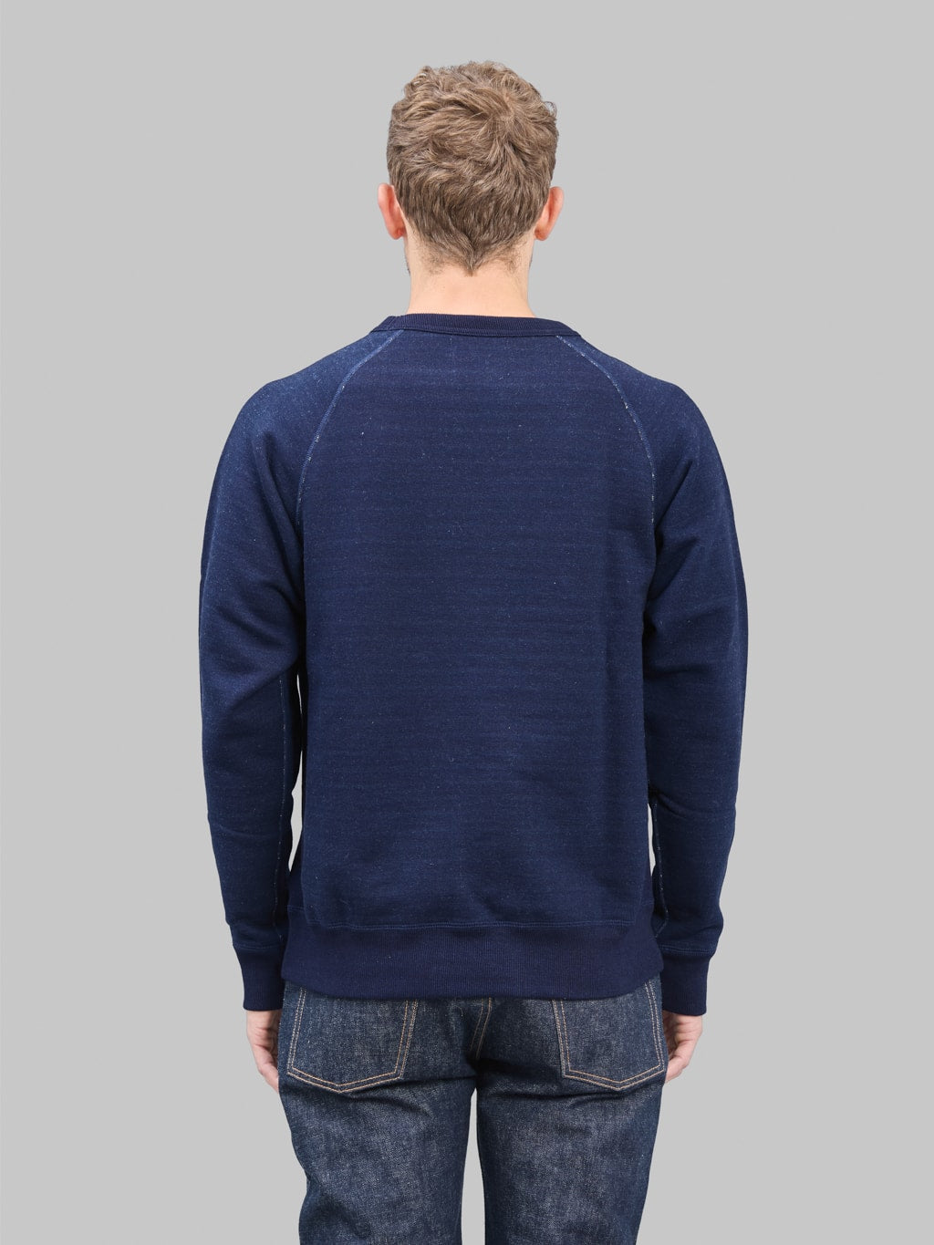 Wonder Looper Pullover Crewneck Real Indigo Blanket Striped French Terry back view