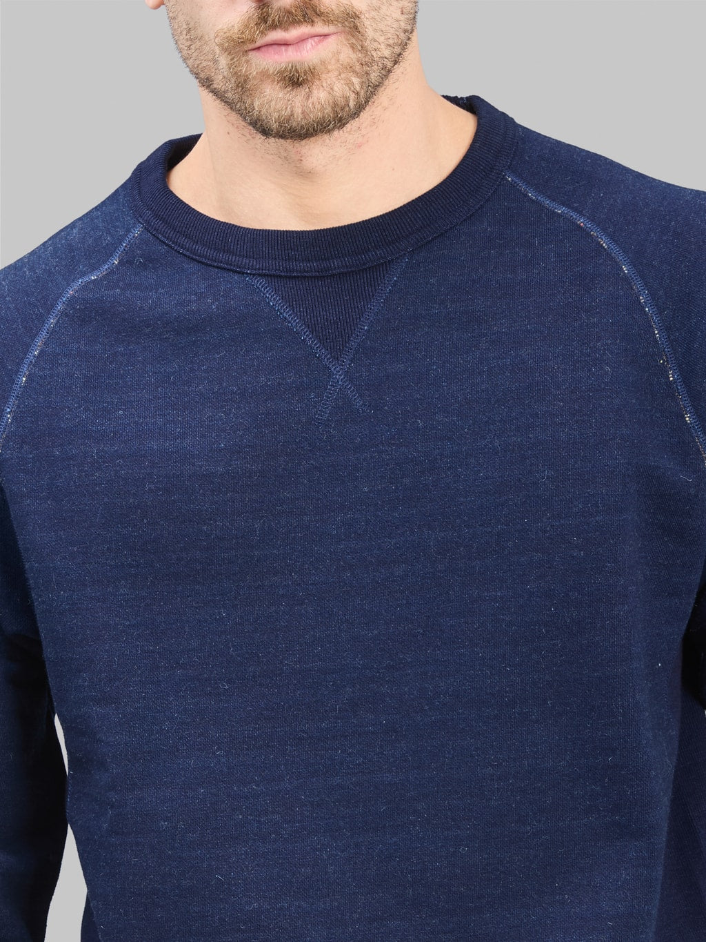 Wonder Looper Pullover Crewneck Real Indigo Blanket Striped French Terry chest