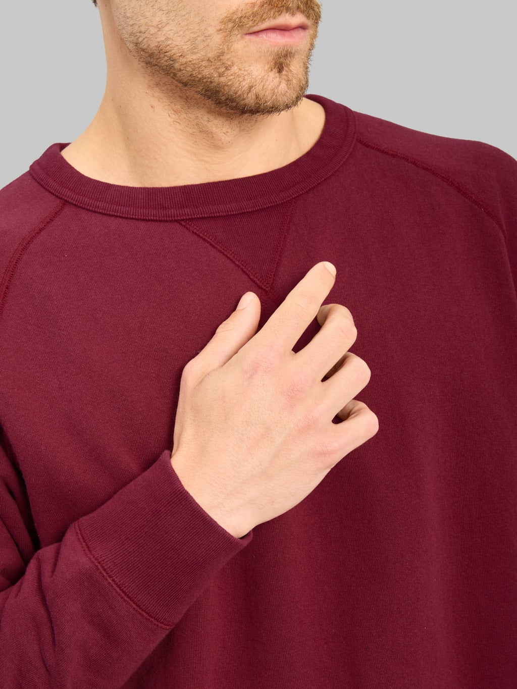 Wonder Looper Pullover Crewneck Super Looper French Terry Burgundy ribbed collar