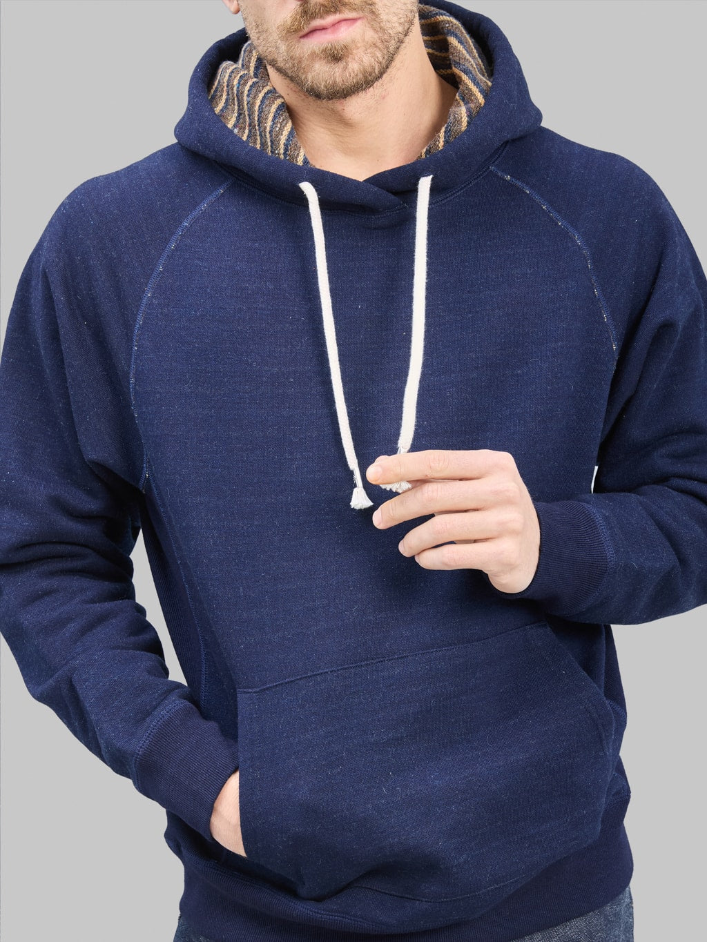 Wonder Looper Pullover Hoodie Real Indigo Blanket Striped French Terry cords