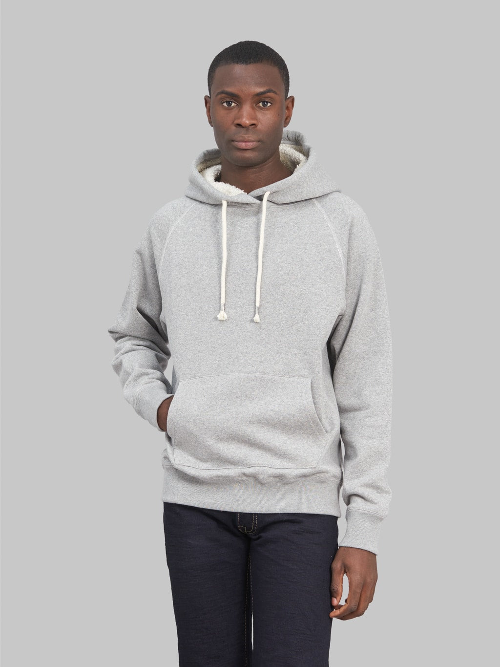 wonder looper super looper french terry pullover hoodie grey pocket front look