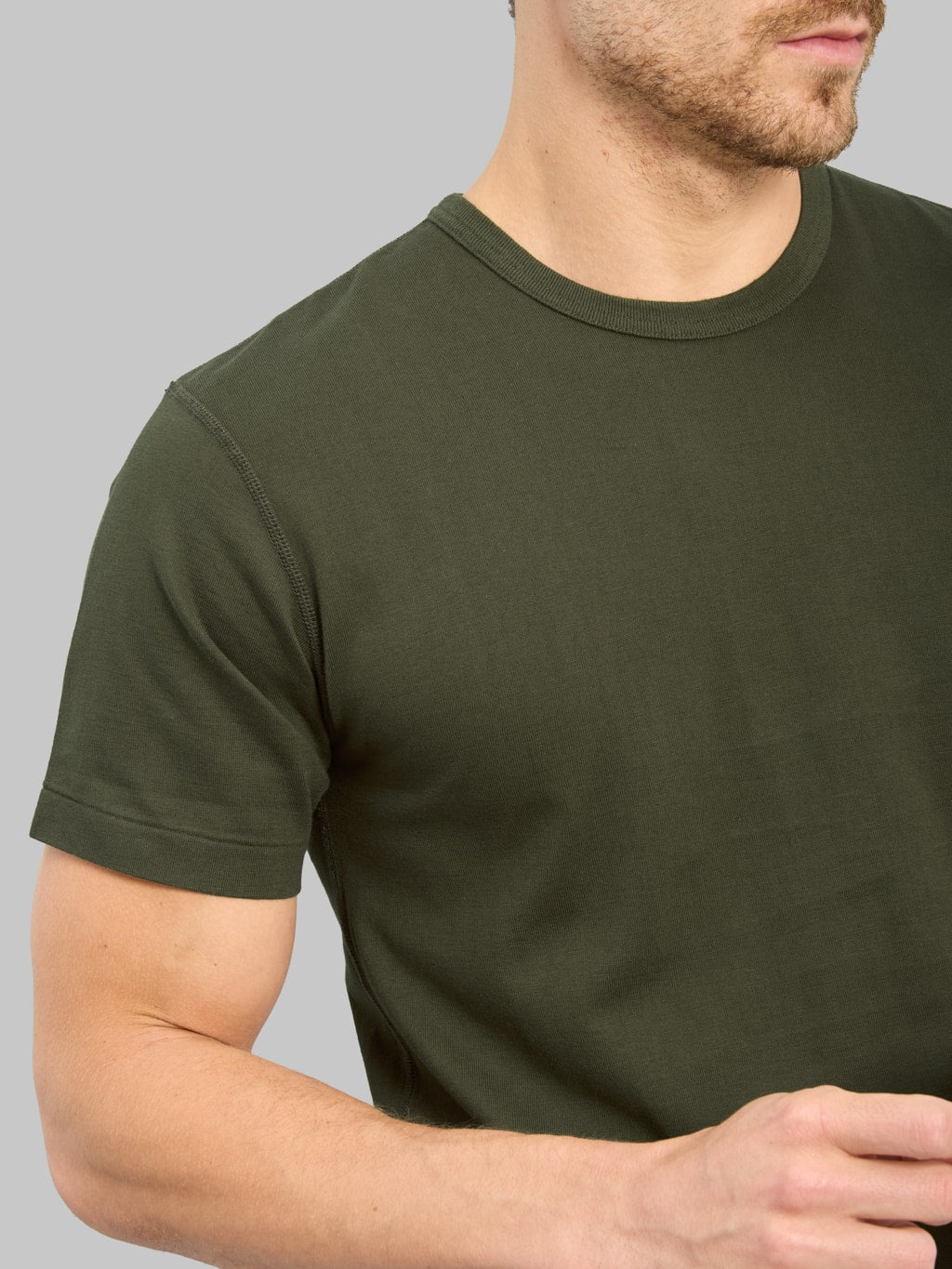 Wonder Looper Ultimate Pima Tsuriami Crewneck TShirt Khaki sleeve