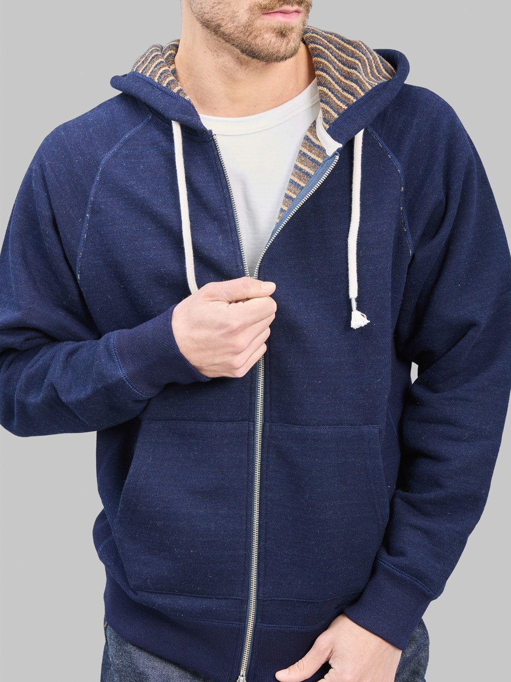 Wonder Looper Zip Hoodie Real Indigo Blanket Striped French Terry zipper