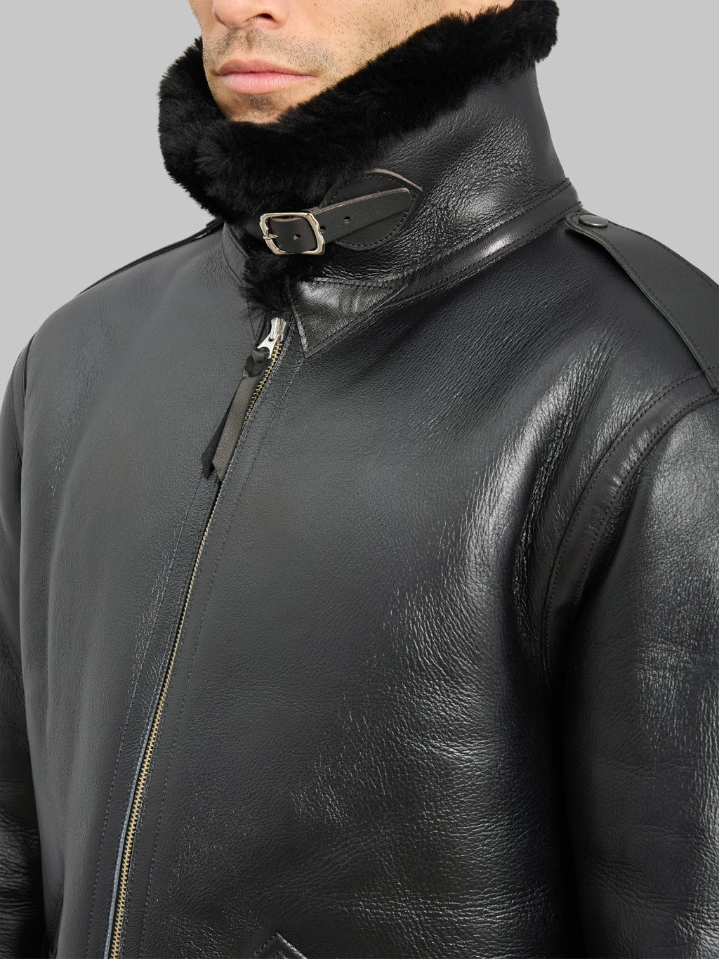 Y'2 Leather Colomer Mouton Type B-6 Horsehide Mouton Jacket Black