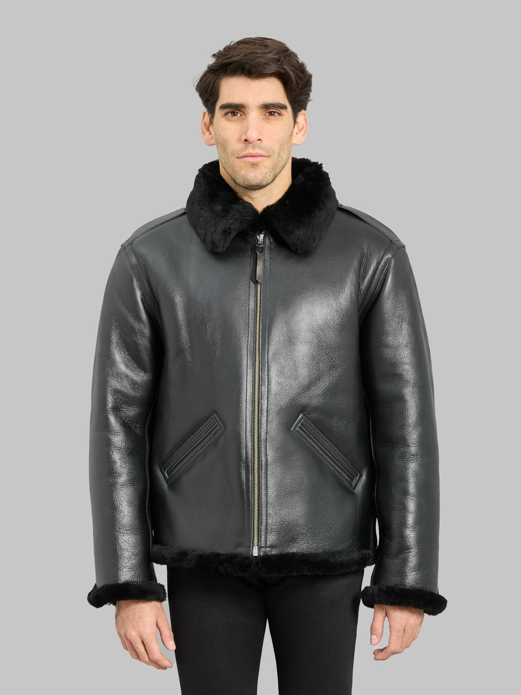Y'2 Leather Colomer Mouton Type B-6 Horsehide Mouton Jacket Black