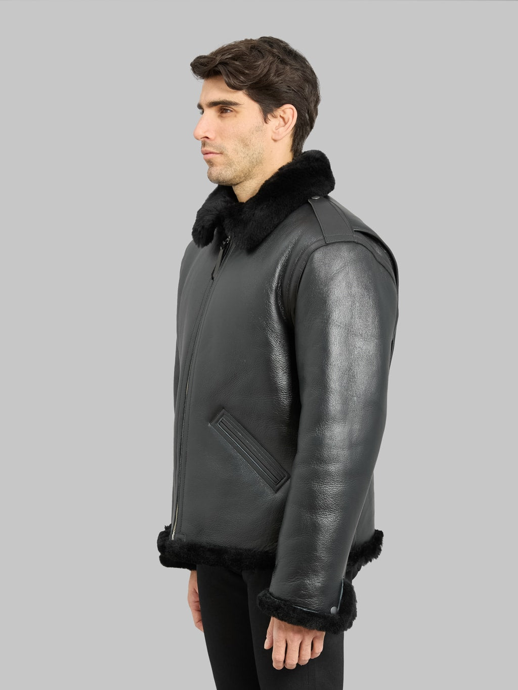 Y'2 Leather Colomer Mouton Type B-6 Horsehide Mouton Jacket Black