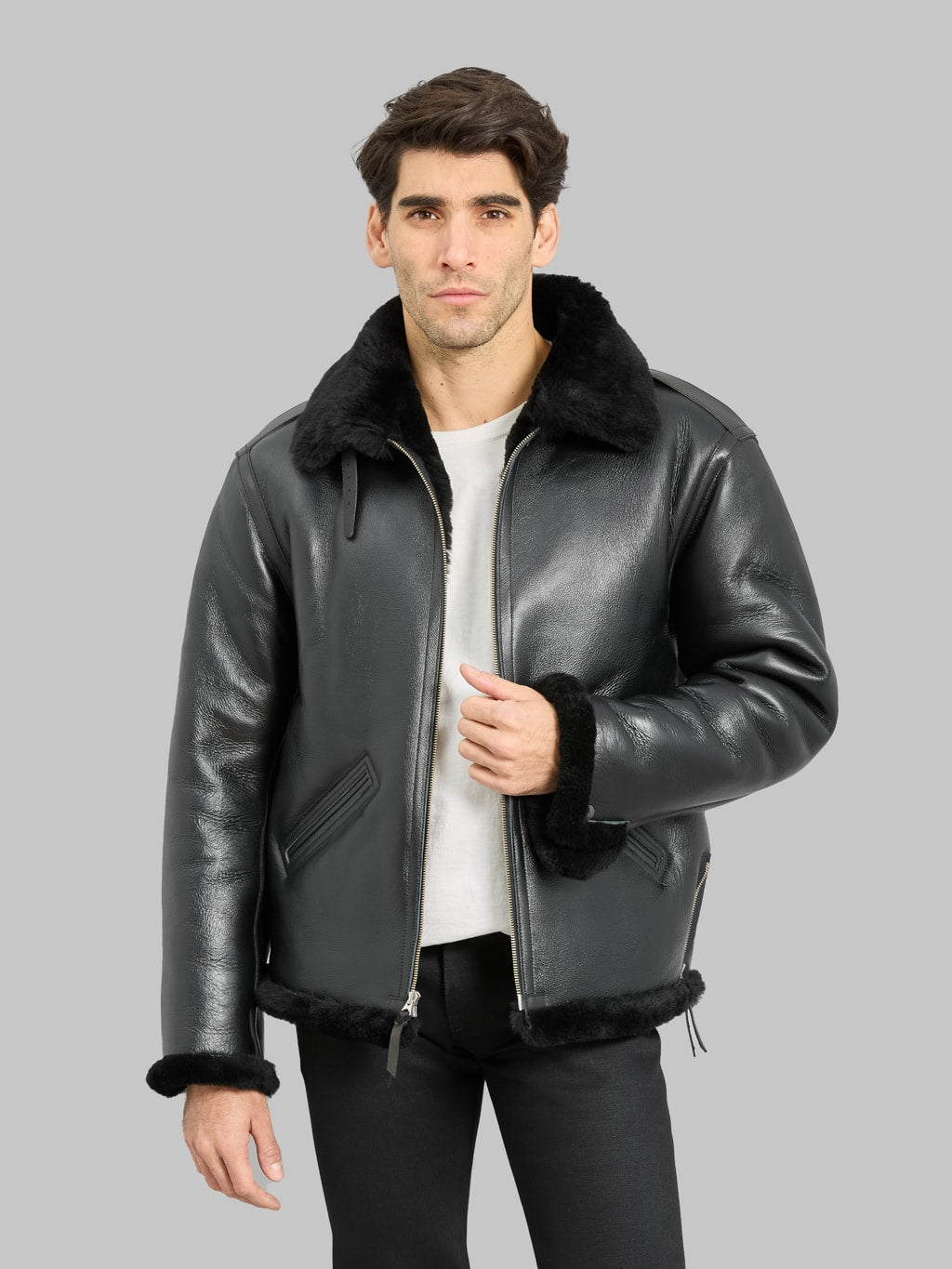 Y'2 Leather Colomer Mouton Type B-6 Horsehide Mouton Jacket Black