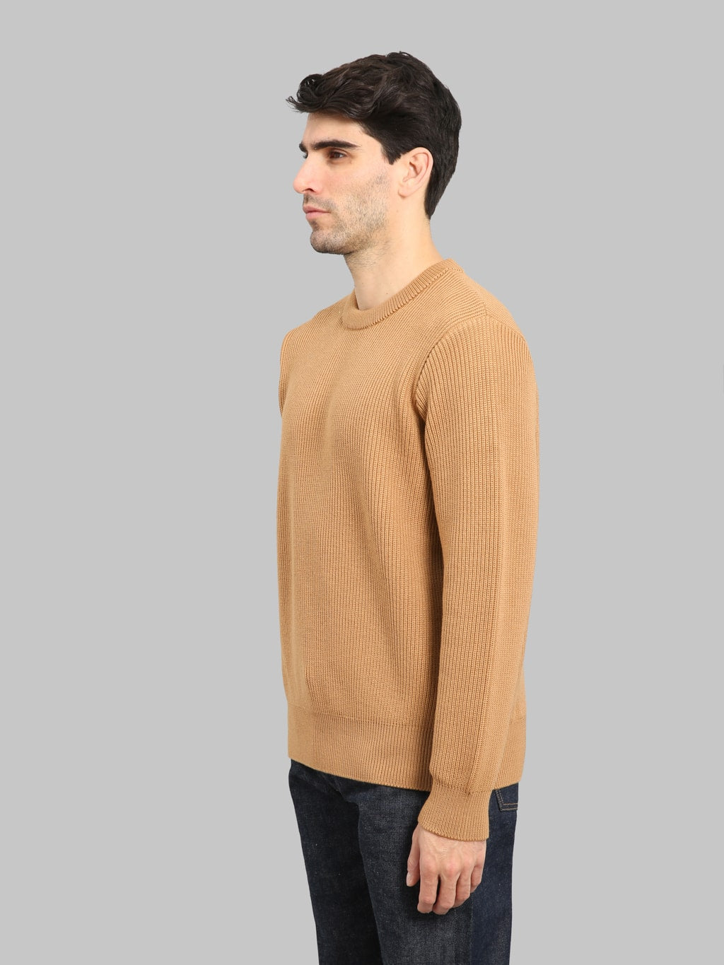 Yonetomi Extra Fine Wool Rib Knit Pullover Camel