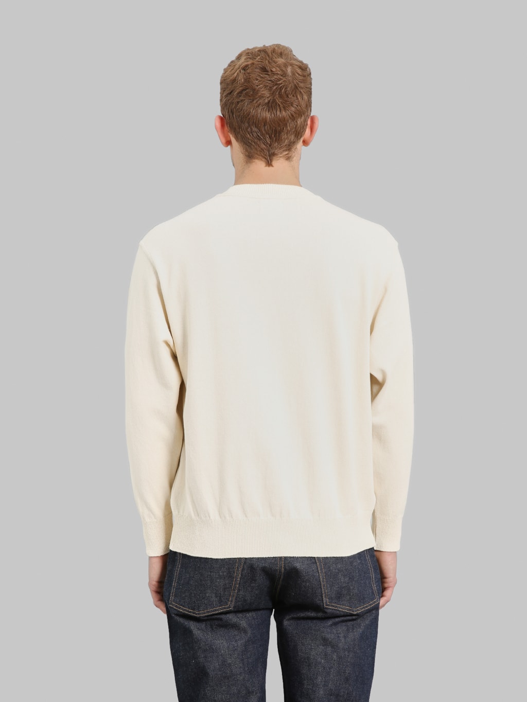 Yonetomi Wave Cotton Knit Pullover Ecru back fit