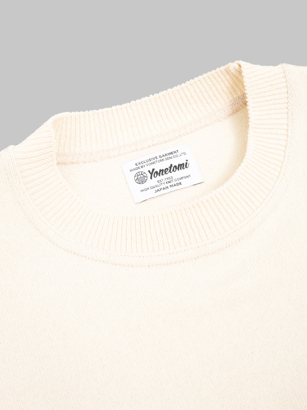Yonetomi Wave Cotton Knit Pullover Ecru interior tag
