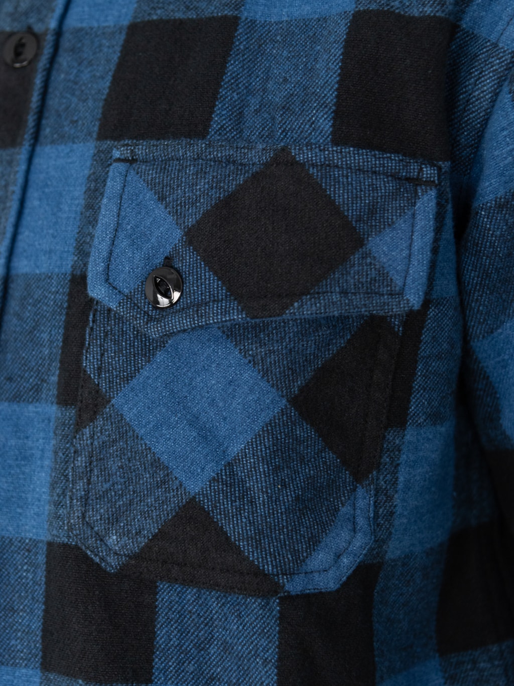 3sixteen Crosscut Flannel Indigo Buffalo Plaid chest pocket detail