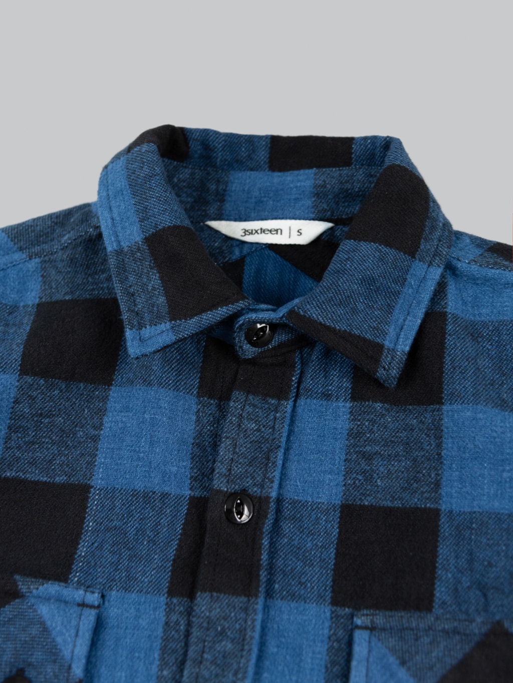 3sixteen Crosscut Flannel Indigo Buffalo Plaid closeup