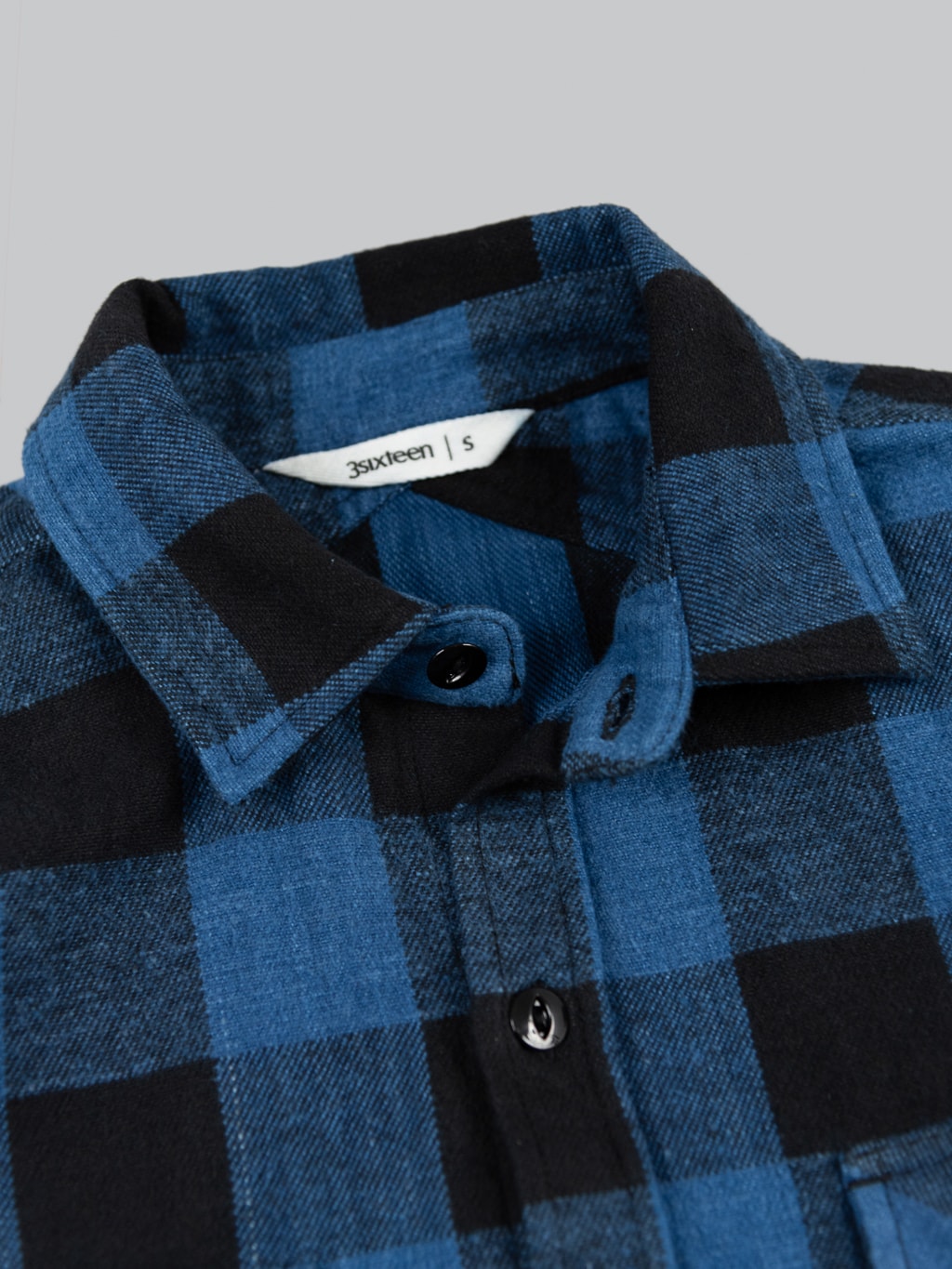 3sixteen Crosscut Flannel Indigo Buffalo Plaid open collar