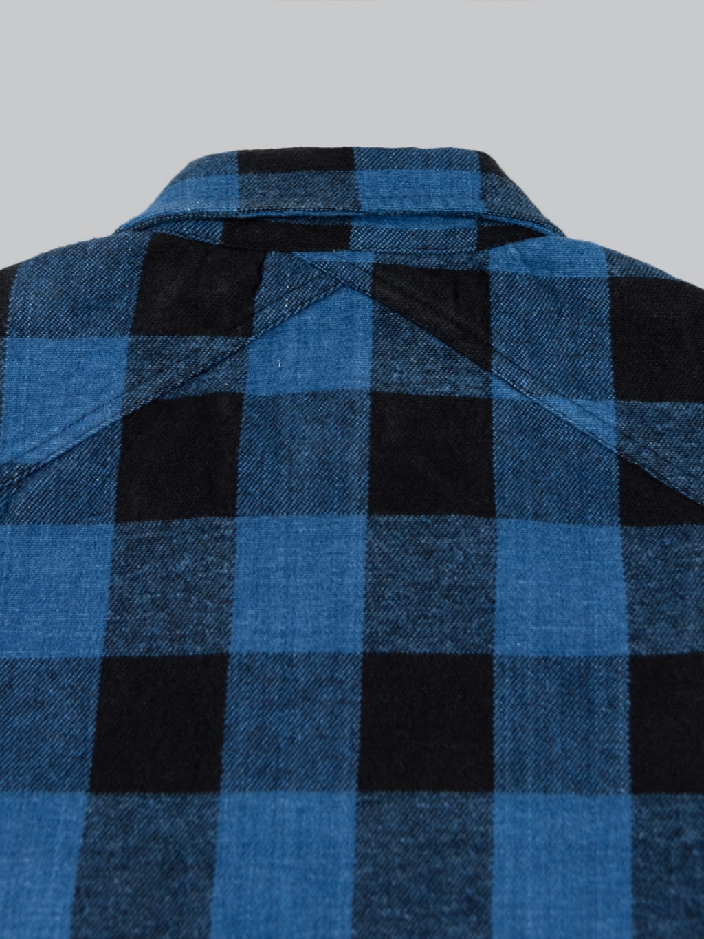3sixteen Crosscut Flannel Indigo Buffalo Plaid crossed back yoke