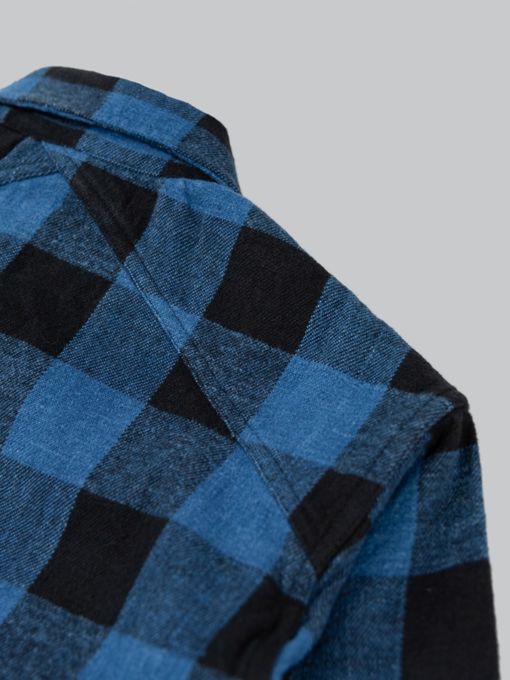 3sixteen Crosscut Flannel Indigo Buffalo Plaid double needle chain stitch