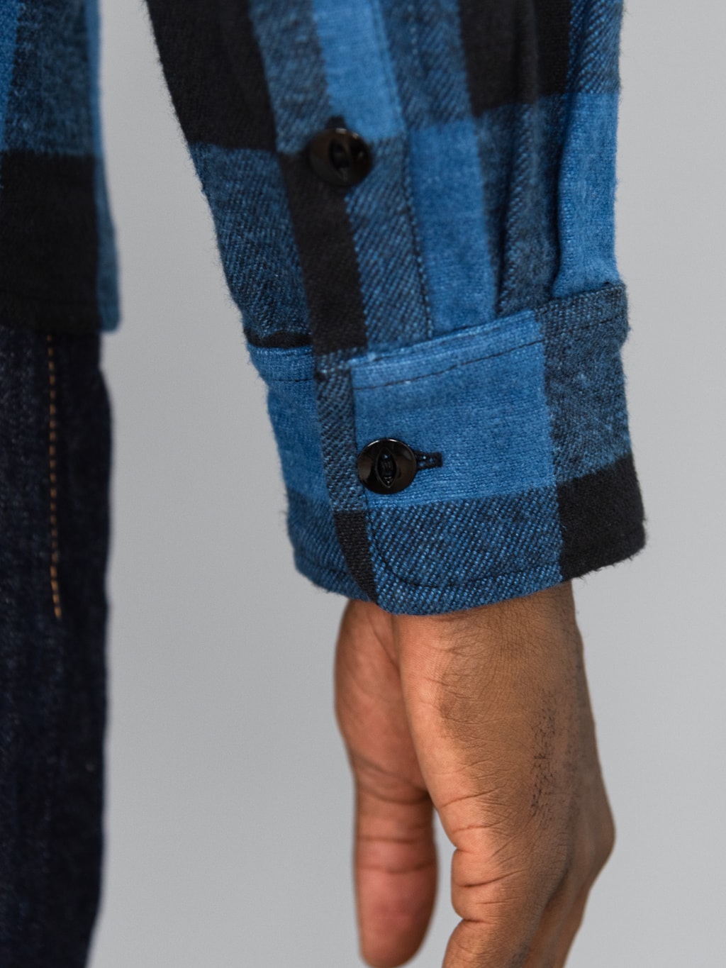 3sixteen Crosscut Flannel Indigo Buffalo Plaid cuff