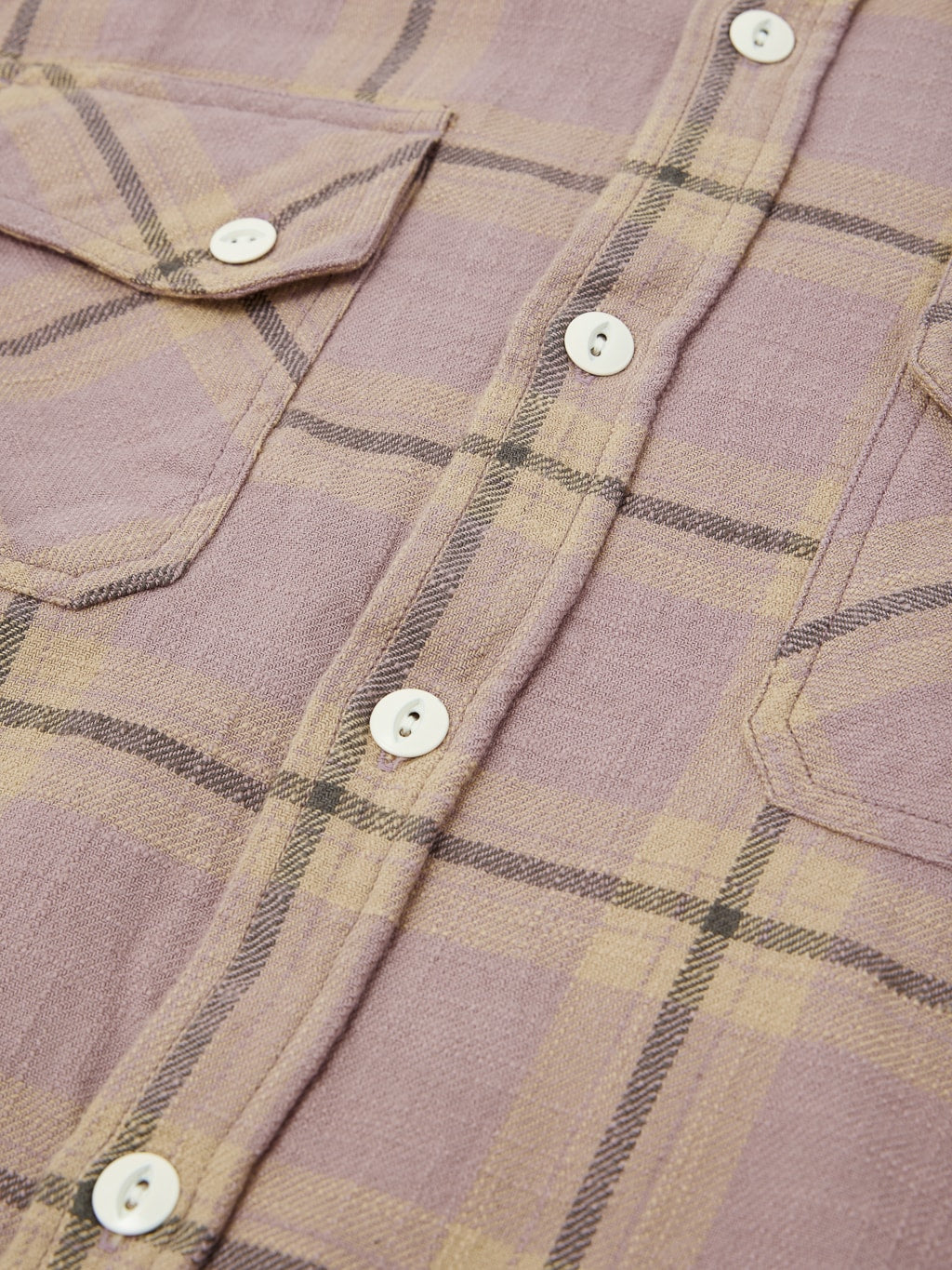 3sixteen Crosscut Flannel Mauve Slub Check shirt fisheye metal buttons