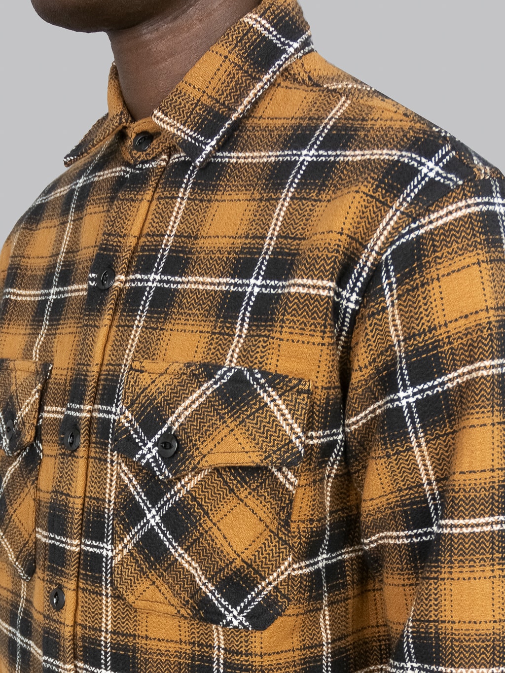 3sixteen Crosscut Flannel Sienna Check chest details
