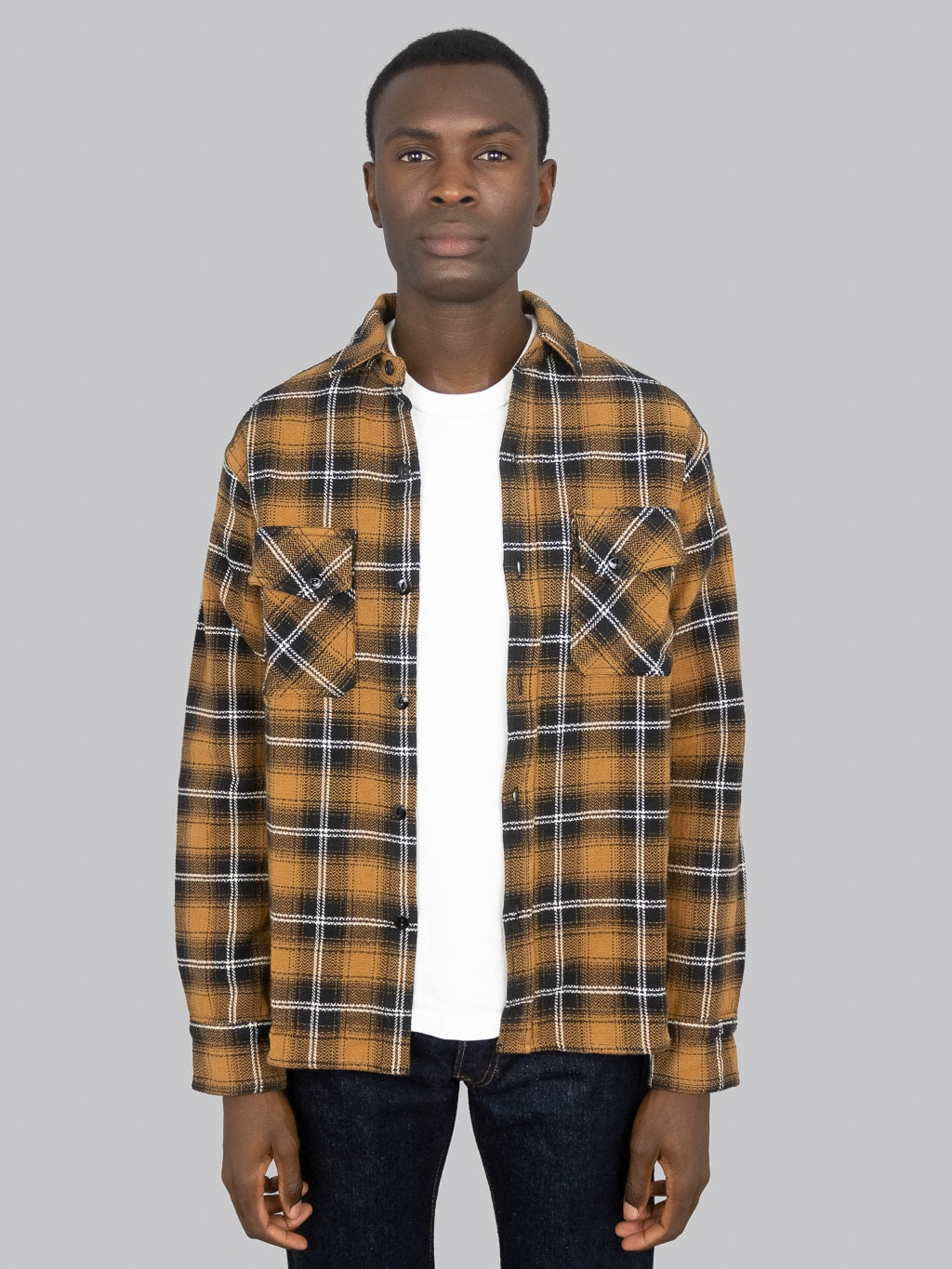 3sixteen Crosscut Flannel Sienna Check open buttoned