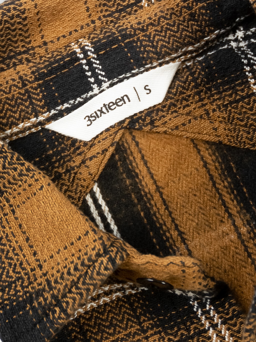 3sixteen Crosscut Flannel Sienna Check brand interior tag