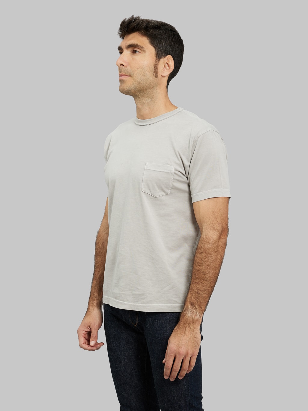 3sixteen Garment Dyed Pima Pocket Tshirt Ash model side fit