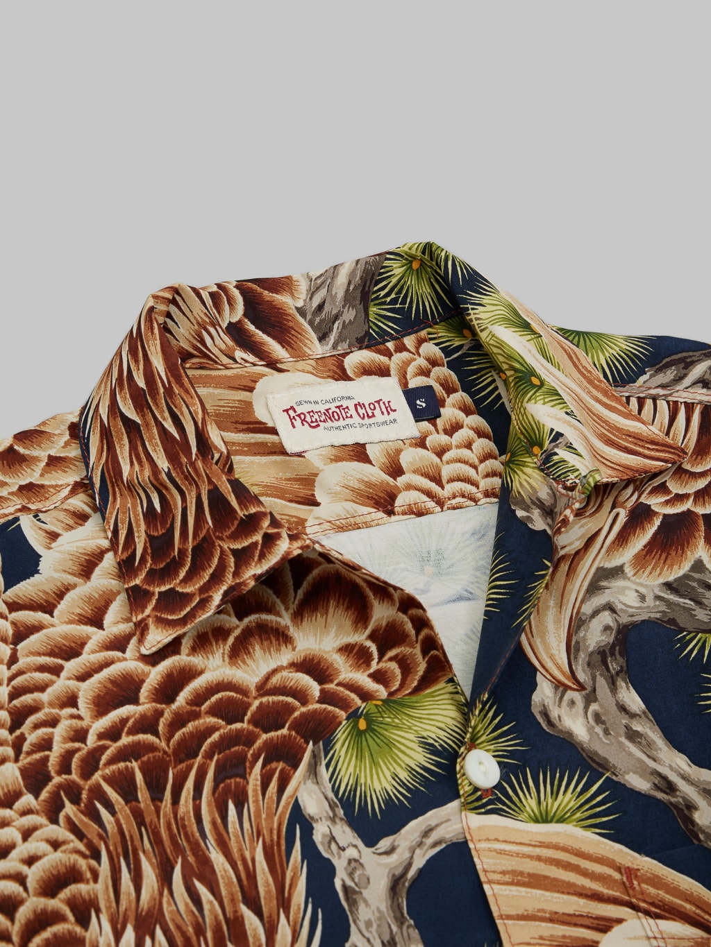 Freenote Cloth Hawaiian Navy Hawk Shirt collar