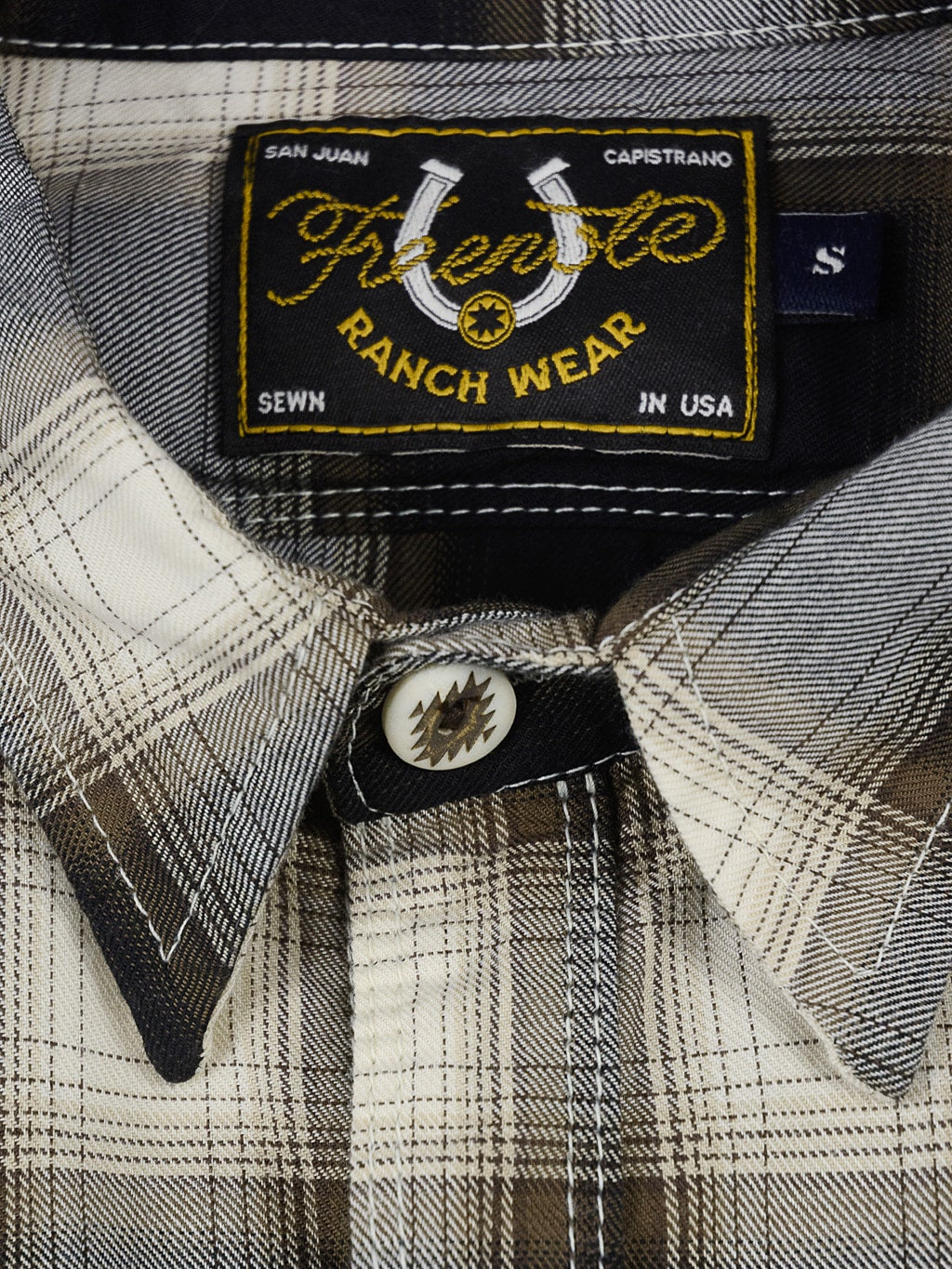 Freenote Cloth Lancaster Black Shadow Plaid Shirt brand interior tag