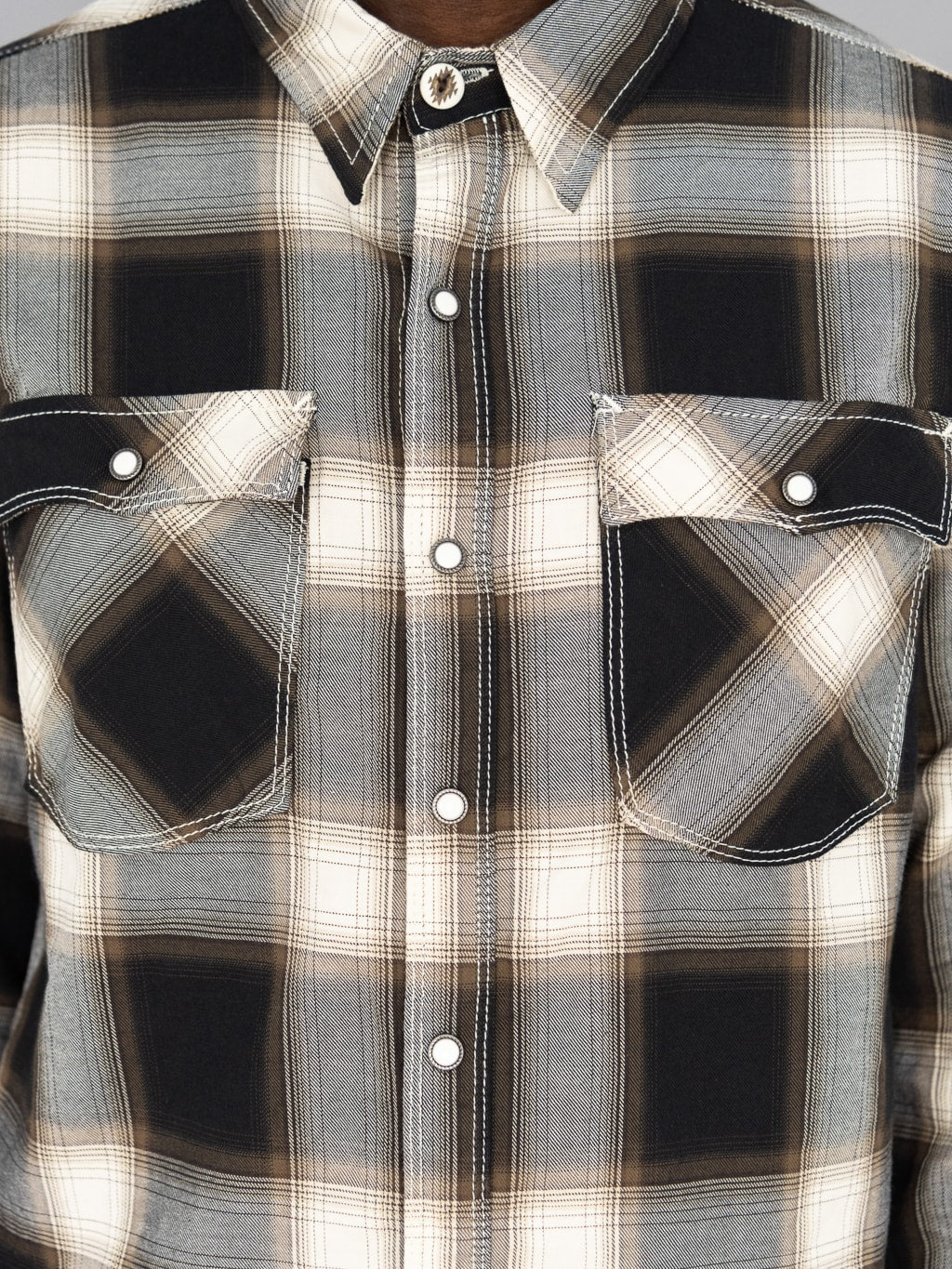 Freenote Cloth Lancaster Black Shadow Plaid Shirt wester chest pockets