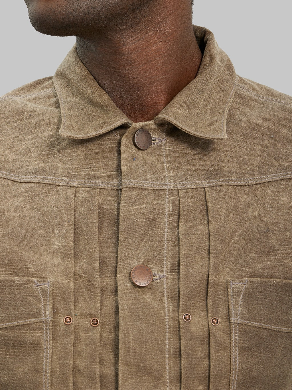 Freenote Cloth Riders Jacket Waxed Canvas Oak chest details