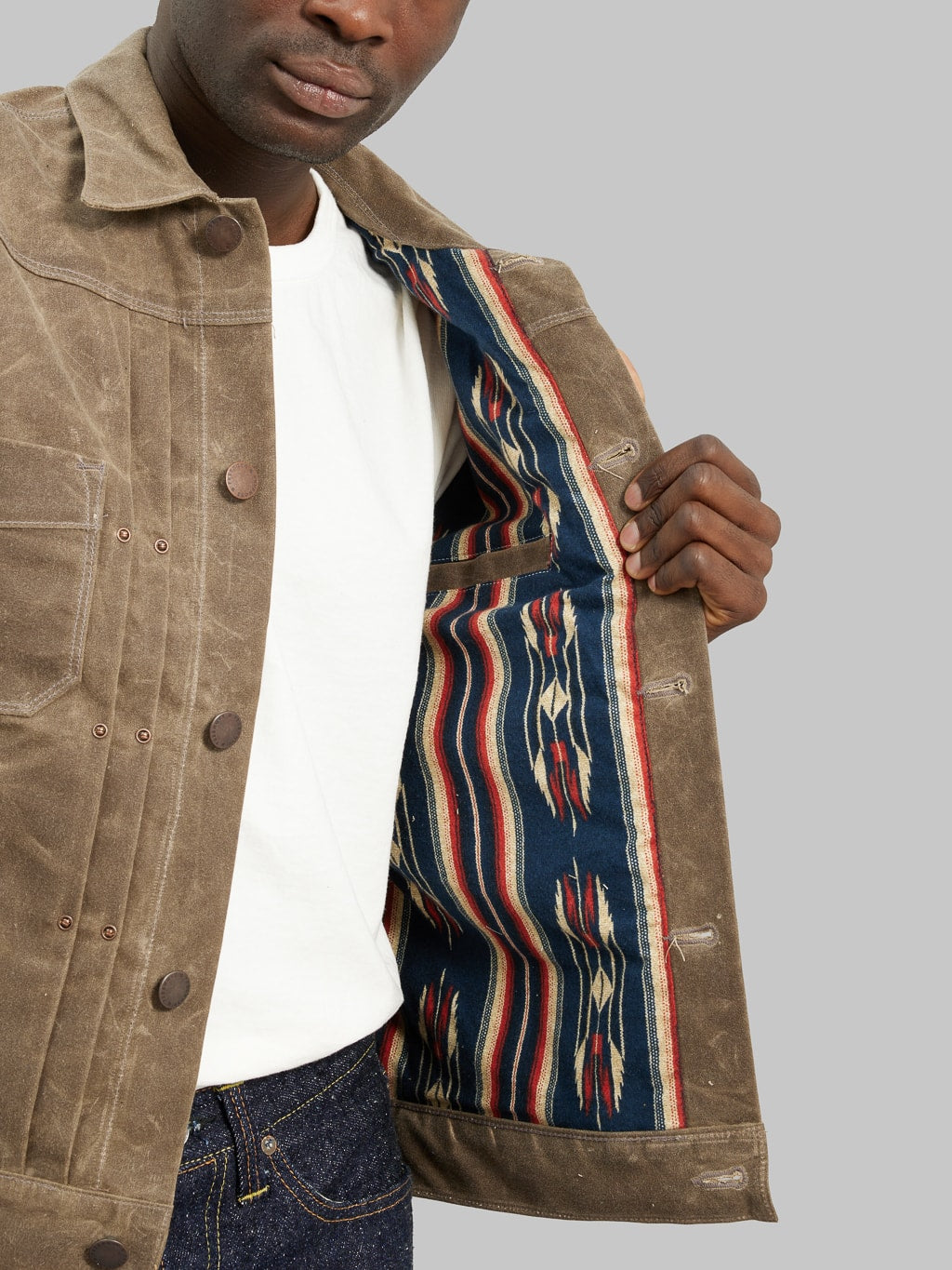 Freenote Cloth Riders Jacket Waxed Canvas Oak interior