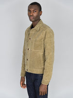 Freenote Cloth Riders Jacket Waxed Canvas Tobacco Green Interior model side fit