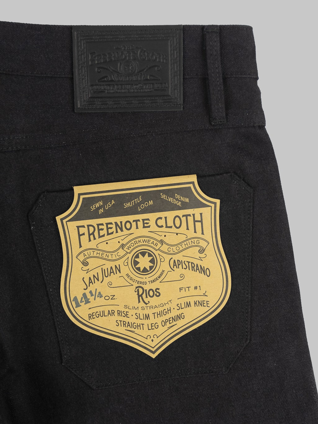 Freenote Cloth Rios Black Grey Japanese Denim Slim Straight Jeans back pocket