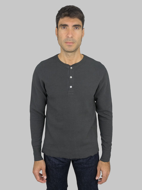 Loop Weft Double Face Jacquard henley Thermal antique black slim fit