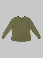Loop Weft Double Face Jacquard henley Thermal army olive front