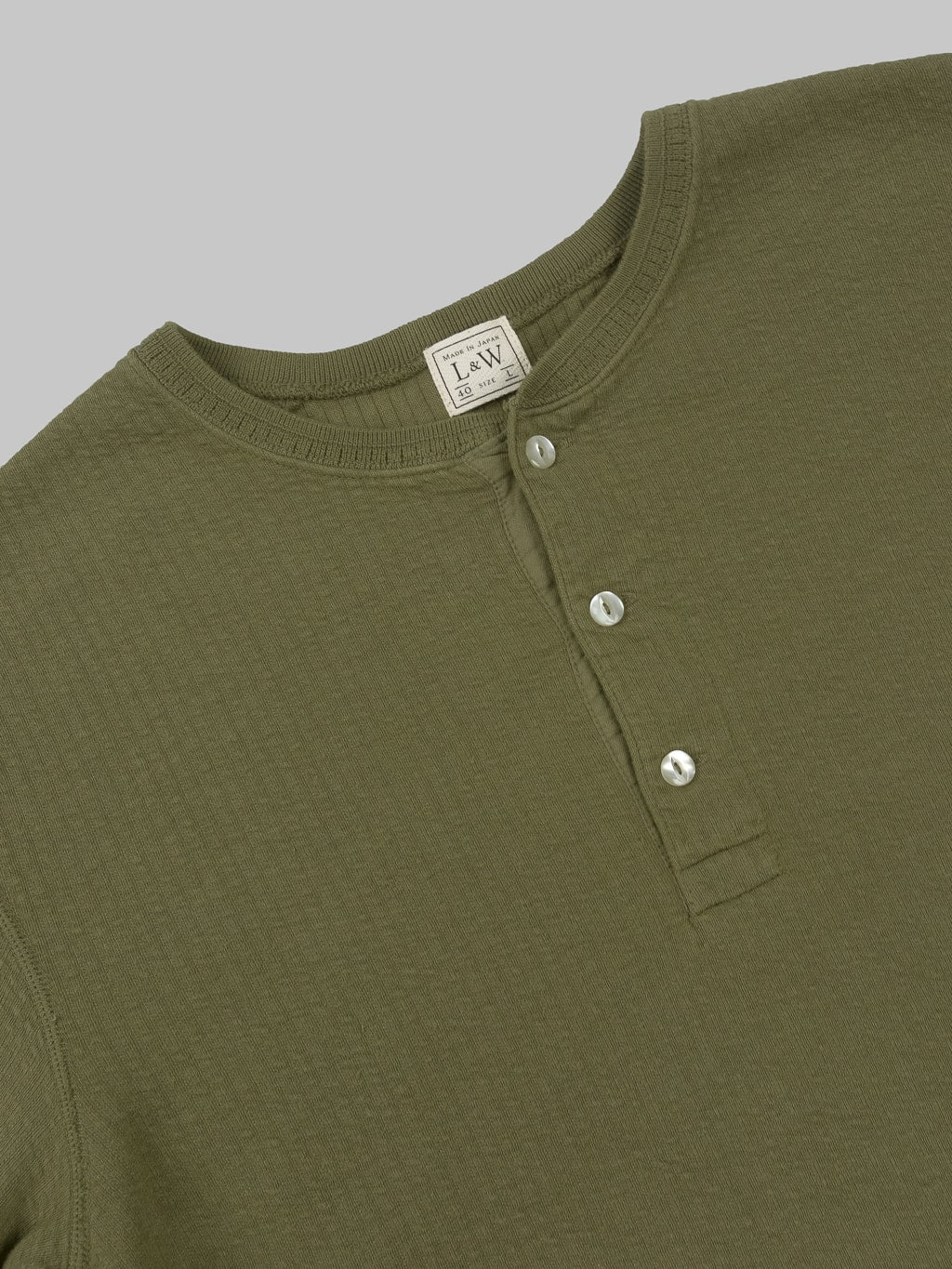 Loop Weft Double Face Jacquard henley Thermal army olive ribbed collar