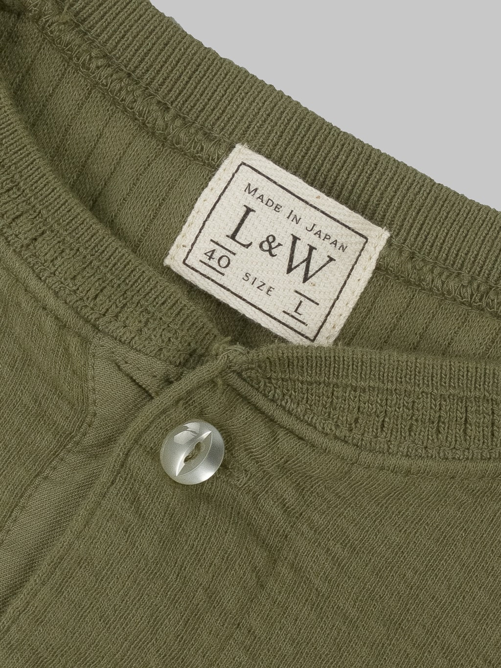 Loop Weft Double Face Jacquard henley Thermal army olive  interior tag