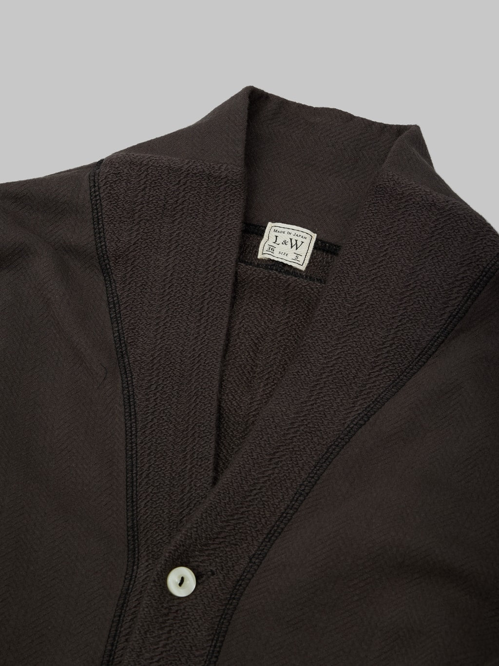 Loop Weft Herringbone Pile Shawl Collar Cardigan Antique Black collar closeup