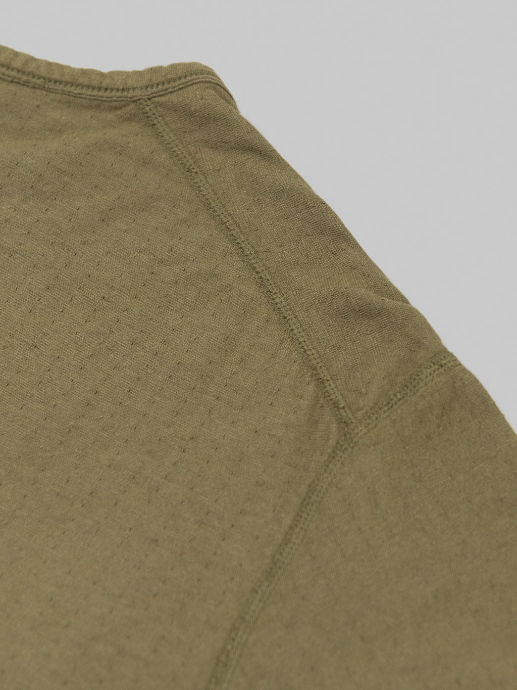 Loop and Weft Dual Layered Knit raw edge pocket TShirt olive seam