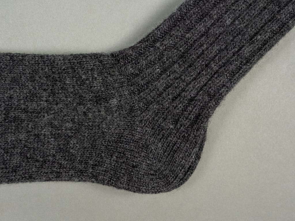 Nishiguchi Kutsushita Wool Ribbed Socks Charcoal Heel Detail